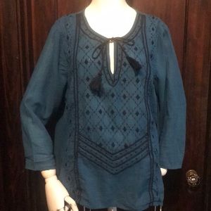 Lucky Brand M Tie Front Boho  3/4 sleeve shirt